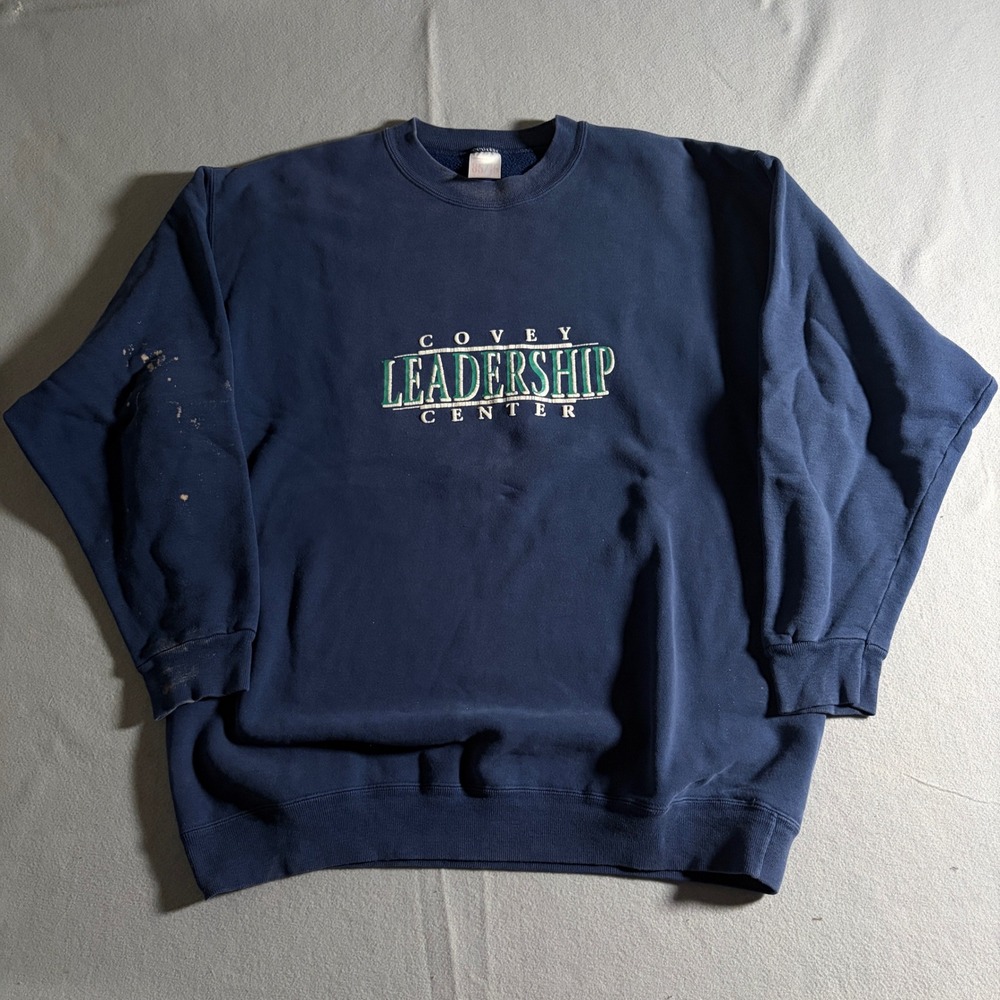 Vintage Covey Leadership Center Sweatshirt Mens XXL Navy Blue Heavyweight Cotton